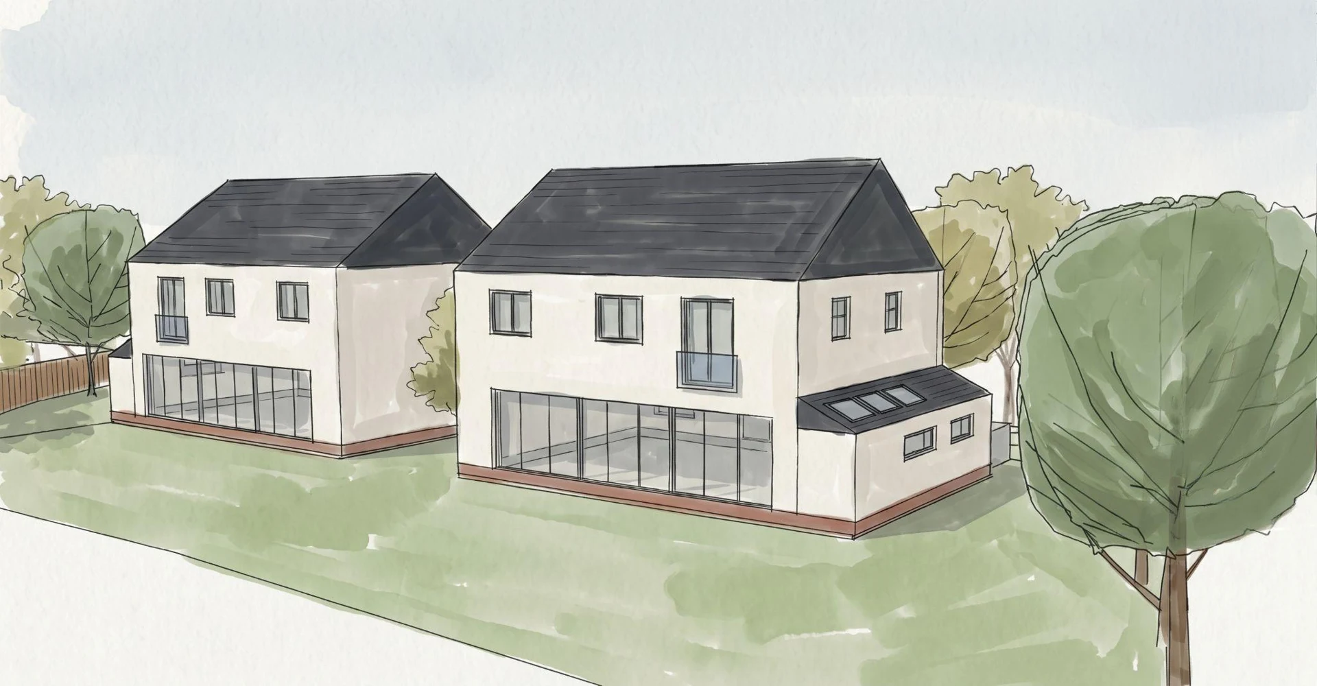 Garden-side design visualisation of Petersfield Lodge